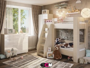 Детская Симба с двухъярусной кроватью белый глянец в Дегтярске - degtyarsk.magazinmebel.ru | фото - изображение 1