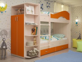 Кровать 2-х ярусная Мая с ящиками и шкафом на латофлексах оранж в Дегтярске - degtyarsk.magazinmebel.ru | фото - изображение 1