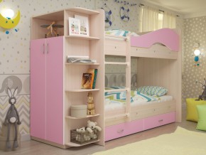 Кровать 2-х ярусная Мая с ящиками и шкафом на латофлексах розовый в Дегтярске - degtyarsk.magazinmebel.ru | фото