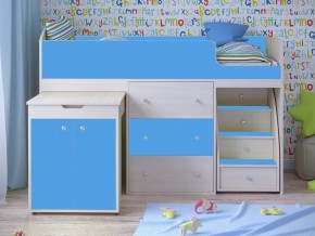 Кровать чердак Малыш 80х180 Дуб молочный, Голубой в Дегтярске - degtyarsk.magazinmebel.ru | фото - изображение 1