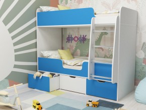 Кровать двухъярусная Малыш двойняшка белый-голубой в Дегтярске - degtyarsk.magazinmebel.ru | фото - изображение 1