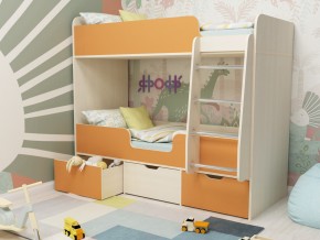 Кровать двухъярусная Малыш двойняшка дуб молочный-оранжевый в Дегтярске - degtyarsk.magazinmebel.ru | фото - изображение 1