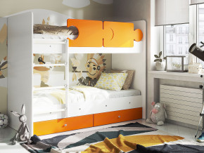 Кровать двухъярусная Тетрис латы с бортиками белый-оранжевый в Дегтярске - degtyarsk.magazinmebel.ru | фото - изображение 1