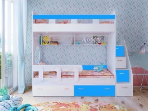 Кровать двухъярусная Юниор 1 винтерберг-белый с голубым в Дегтярске - degtyarsk.magazinmebel.ru | фото