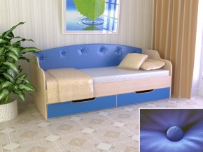 Кровать Юниор Тип 2 дуб молочный/синий 800х1600 в Дегтярске - degtyarsk.magazinmebel.ru | фото